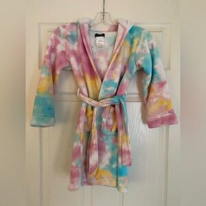Cuddl Duds Pastel Tie-Dye Unicorn Hooded Velvet Fleece Robe Cozy -Sz M (7/8)